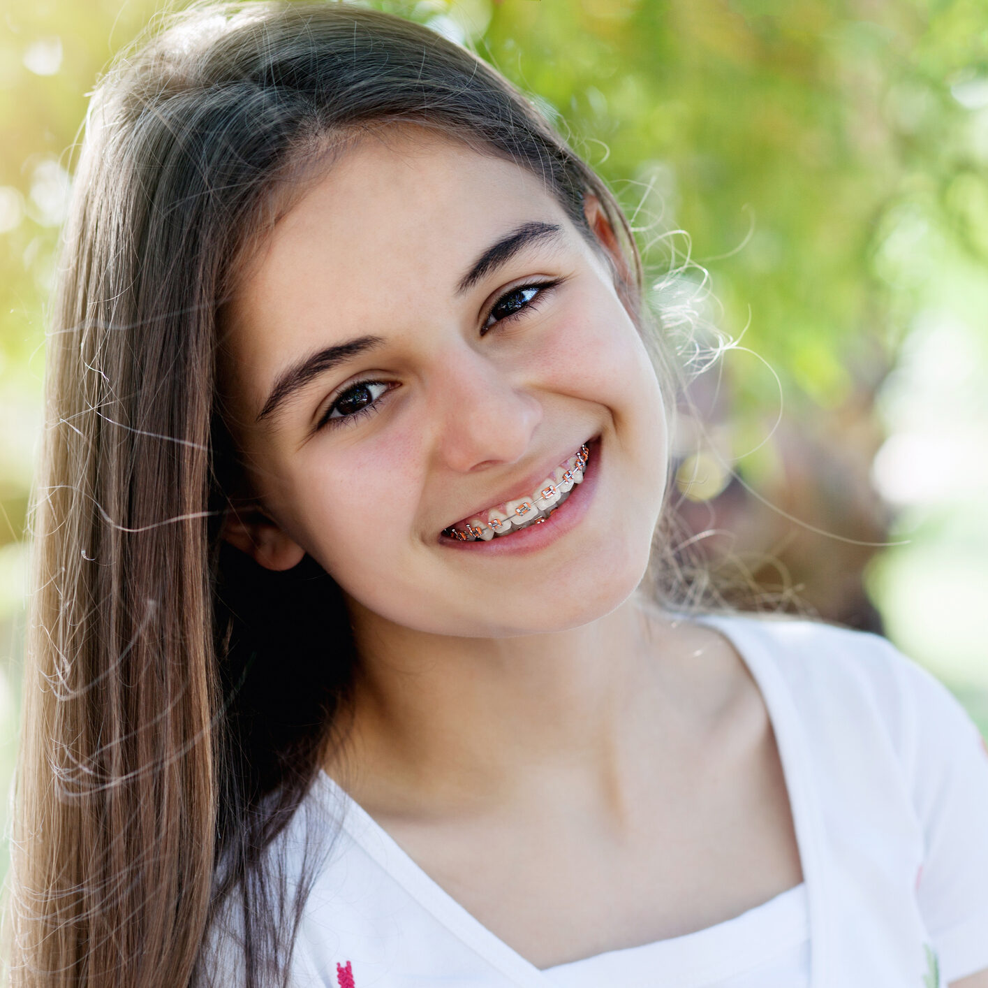 Pretty Teenage Girl Wearing Braces Smiling Cheerfully